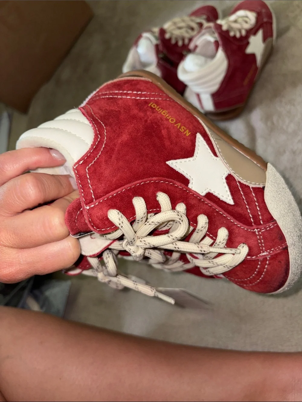 Kids Suede High-Top Sneakers - Red with White Star